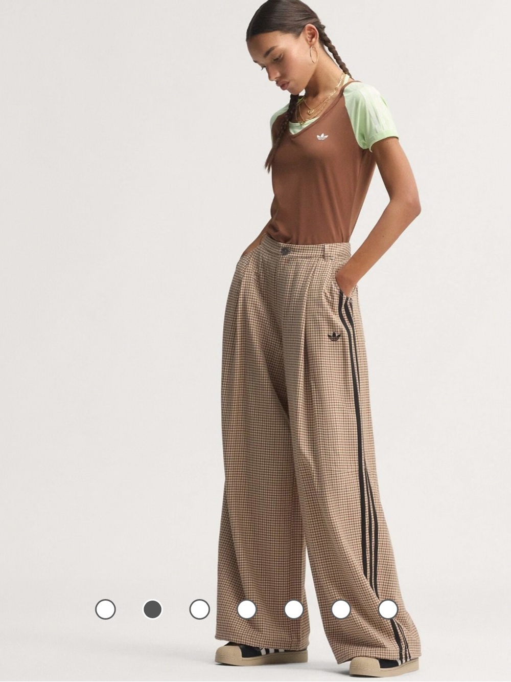 adidas Originals Checks Trouser Loose Pants Med NWT crystal linen / aurora Pleat - Picture 3 of 16